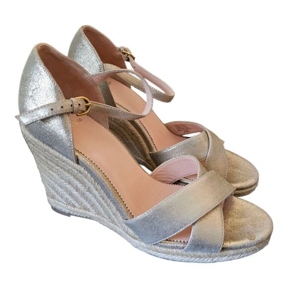 J. CREW Jute Metallic Leather Wedge Sandals - Size 11 - Picture 1 of 8